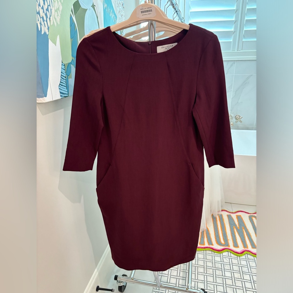 MM Lafleur Red Sheath Dress 3/4 Sleeve Crew Neck
